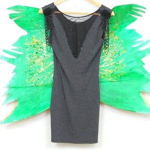 Scarabello Gray Deep Mesh VNeck Chain Detail Dress